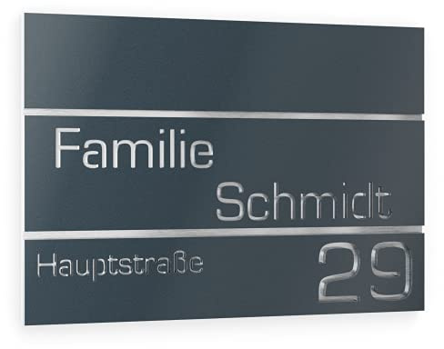 GRAVIERS DESIGN Número de Casa Exterior Personalizable de Acero Inoxidable. 215 x 150 mm en Antracita RAL 7016 Resistente a la Intemperie. Para Puertas y Portales. [Made in Germany]