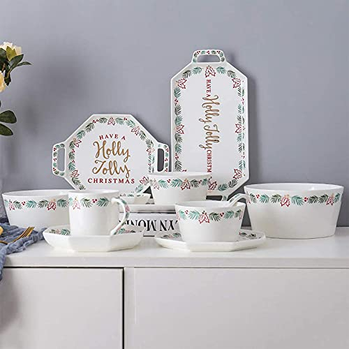 MNSSRN Christmas Day Service Dinner Tableware Set, 42-Piece Ceramic Tableware Plate/Bowl Restaurant Family Gathering Golden Combo Set Outline
