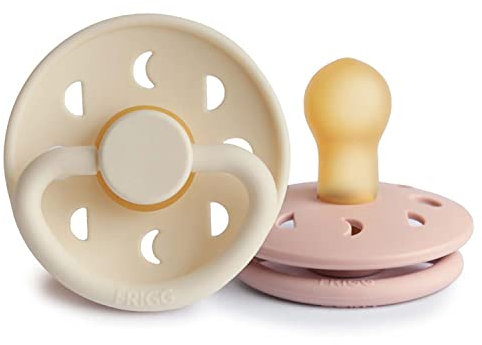 FRIGG Moon Phase Latex Schnuller | Schnuller 2 Packung | Symmetrischer Sauger in Kirschform | BPA-frei | Hergestellt in Dänemark | Latex Schnuller | (Blush/Cream, Size 1 (0-6 Months))