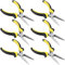 MUKCHAP 6 Pack 6 Inch Needle Nose Pliers, Spring Loaded Needle Nose Pliers with Wire Cutter, Plastic Handle Needle Nose Pliers with Strippers for Cutter and Bending Wire, Black Yellow