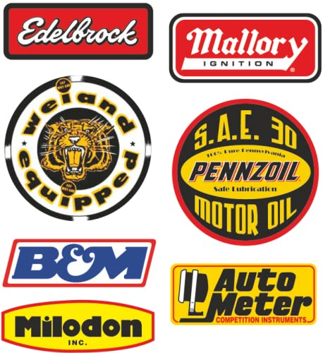 cut-it folientechnik & design MG606 / 7X Aufkleber USA Youngtimer 9cm Kult Sticker Oldtimer V8 Vintage Oldschool Edelbrock Pennzoil Öl Hotrod Auto Muscle Car