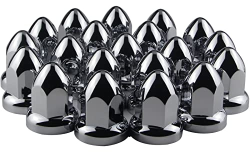 iBroPrat 33mm Chrome Lug Nut Covers Push On,ABS Chrome Plastic Push-on Bullet Flanged Lug Nut Covers for Semi Trucks Pack of 20