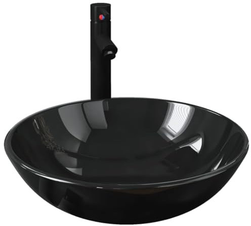 vidaXL Lavabo de Bain avec Robinet et Drain à Poussoir Vasque à Poser de Toilette Lave-mains de Salle de Bain Lavabo de Salle d'Eau Verre Trempé