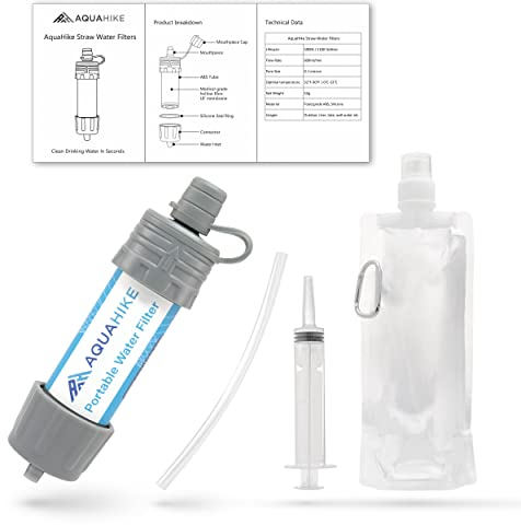 AquaHike Straw - Lightweight Mini Water Filter. Safe Clean Water for Camping, Hiking, Backpacking, Emergency Preparedness and Survival Kits. Sustainable Hydration., Mountain blue