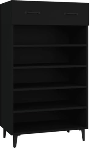 vidaXL Shoe Cabinet - Modern Style, Black Engineered Wood, Sturdy Construction, Ample Storage Space with Shelves and Drawer, Easy Assembly