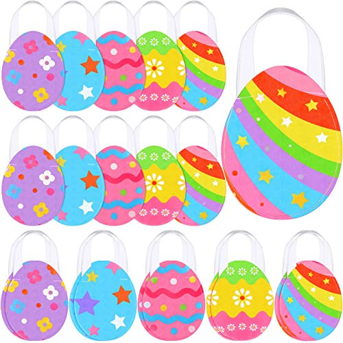 Chunful 20 Stück Oster-Geschenk-Tragetaschen, Vlies, Oster-Geschenktüten, Goodie-Taschen, Hasen-Leckerli-Tasche, Eier, Jagd-Taschen mit Griffen für Kinder, Gastgeschenk, Zubehör (Eier-Stil)