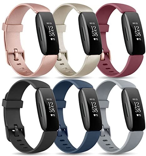 Wanme Armbänder kompatibel mit Fitbit Inspire 2, 6 Stück, weiches Silikon, Sport-Ersatzarmband für Fitbit Inspire 2, Damen und Herren (Roségold/Gold/Weinrot/Schwarz/Marineblau/Grau)