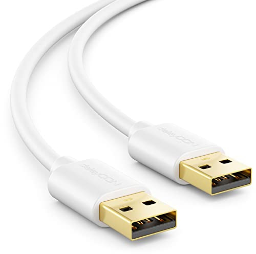 deleyCON 2m USB 2.0 High Speed Datenkabel - A-Stecker zu A-Stecker - Schnelle und Sichere Datenübertragung, Passgenaue Stabile Verbindung, Abwärtskompatibel - Weiß
