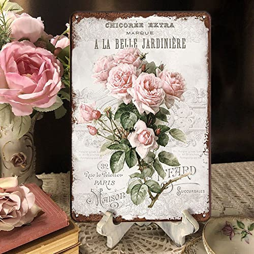 YOYI ART Metall-Blechschild im Shabby-Chic-Stil, viktorianisches Landhaus-Dekor, Rosen-Wanddekoration, 30,5 x 20,3 cm, Vintage-Metallschild, Blumen-Wanddekoration, Rosengartenschild,