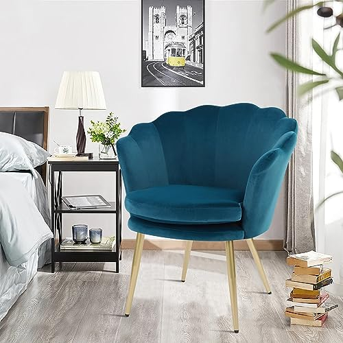 WOLMICS Schminktischstuhl aus Samt Bürostuhl 150KG für zu Hause,Ergonomischer Schreibtischstuhl für Homeoffice,Sessel Schlafzimmer mit Blütenblätter Rückenlehne Polster für Schlafzimmer/Wohnzimmer