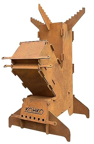 Köhko® Poêle à fusée L Rocket Stove - En acier corten de 3 mm - Pour extérieur - Pour barbecue, barbecue, camping, cuisine multifonctionnelle pour l'extérieur