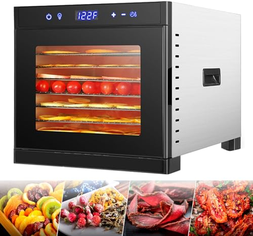 Cashwise Food Dehydrator, Fruit Food Dryer for Vegetables, Herbs, Dry Fruit Dehydrator with 8 Metal Grid Trays, Metal Stainless Steel Food Dehydrator, 24H Timer Function, Digital Touch Display,Black