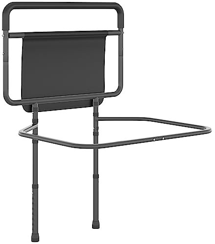 HOMCOM Barandilla de Cama Altura Ajustable Asidero para la Cama con Bolsillo de Almacenamiento para Discapacitados y Personas Mayores Carga 135 kg 71x61x86-104 cm Gris