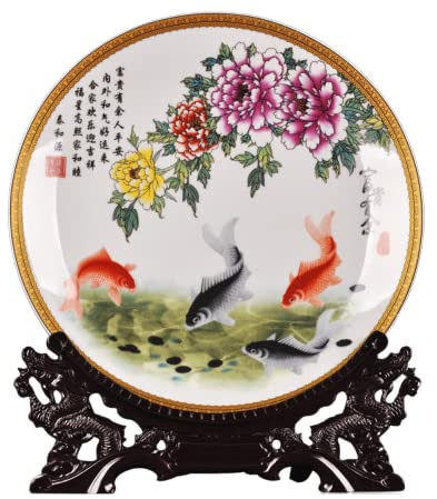 CekoCk Piatti Decorativi in ​​Ceramica da Appendere, Piatti Decorativi da Appendere alla Parete, Cera Decorativa 26 cm Decorazione in Ceramica e Porcellana Jingdezhen Piatto da Appendere Artigianato