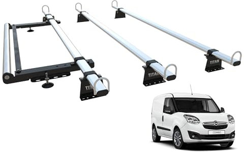TITAN WorkReady Van Roof Rack 3 Bars - Compatible Fittings to fit a VAUXHALL COMBO Mk3 (2012-2018) With rear roller kit