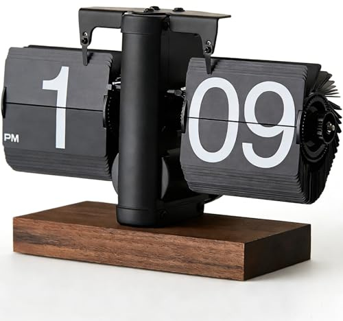 Nuvollo Flip Desk Clock - Retro Digital Flip Table Clock - Mid Century Modern Decor Auto Battery Powered Gear Operated for Room, Home, Office (A Style)