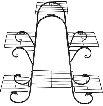 ASHSDI Blumenregal Indoor Blumenständer Aus Schmiedeeisen Mit 6 Ebenen, Metall, Mehrere Pflanzenregale Für Den Innen- Und Außenbereich Blumenregal Display Rack(Color:Svart)