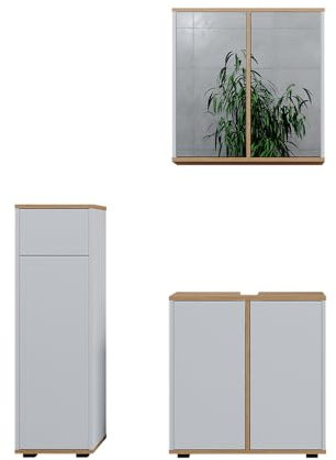 Vicco Badmöbel-Set Didi, Weiß/Artisan, 3 Teile, Midischrank mit mit Schubladen 60 cm