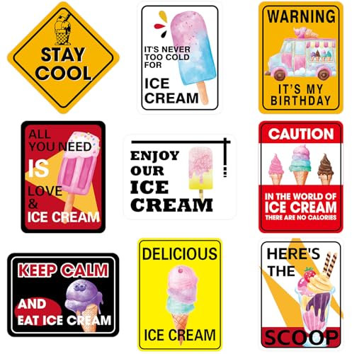 WERNNSAI Ice Cream Party Decorations - 9 PCS Ice Cream Sign Poster for Kids Girls Birthday Party Summer Ice cream Party Supplies Ice Cream Van Shop Dessert Store Wall Decor Art Sign