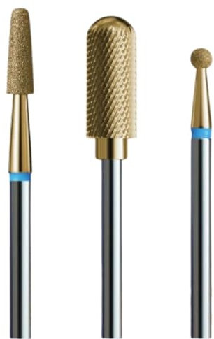 IQ NAILS GOLD Nails Nail Drill Bits Set - Set of 3 Manicure and Pedicure Drill Bits – Diamond Cuticle Drill Bits Set - Carbide Drill Bit for Hybrid, Gel, Acrylic Nails – Nail Accessories