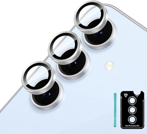 Locofun Protection Objectif Caméra pour Samsung Galaxy S24 FE 5G, Dureté 9H Caméra Arrière Protecteur, Anti Rayures Ultra Résistant Film Verre Trempé-Argent