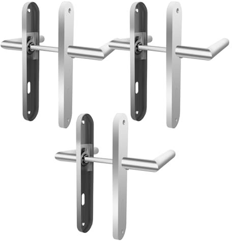 Faazy Set di 3 maniglie per porte interne, in acciaio inox, 72 mm, 6 maniglie e 6 cartelli lunghi, 225 x 40 mm