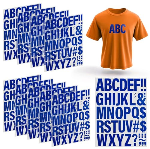 CXWLJL 10 Sheets Iron on Letters for Clothing Heat Transfer Vinyl Iron on Letters for DIY T-Shirts - Blue Letters