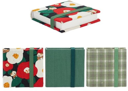 PLIGREAT 3 Pcs Green Mini Watercolor Sketchbook 6x6 cm Portable Square Fabric Cover Watercolor Sketchbook 20 Sheets 300g Small Textured Drawing Papers Travel Art Journal
