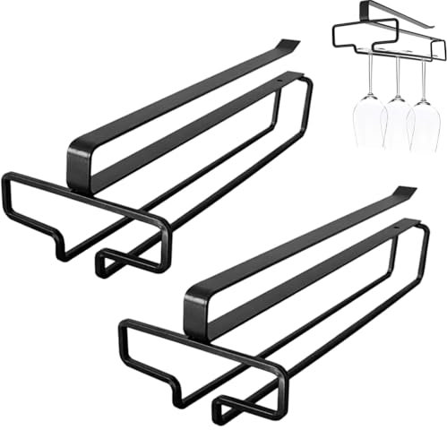 Roysmart 2 Stück Weinglashalter zum Umhängen, Weinglashalter Wand, Glashalter Hängend, Metall Weingläser Halterung Gläserschiene Halter Unter Schrank Hängendes Weinglasregal für Bartheken, Küchen