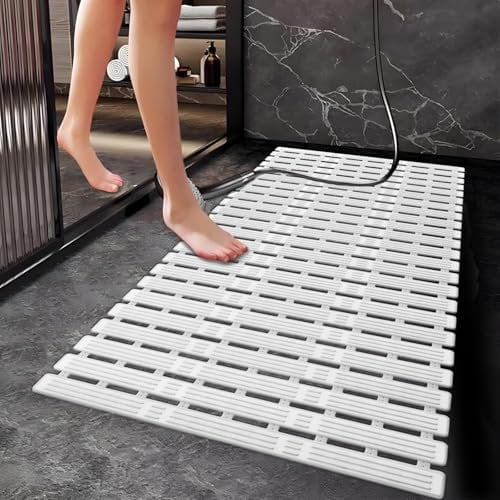 TOROTON Alfombrilla de ducha antideslizante, antimoho, 90 x 40 cm, extra larga, para plato de ducha, azulejos de baño, bañera, corte a medida, alfombrilla de baño de goma con 216 ventosas para