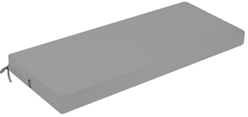 PRIMEPATIO Bankauflage Outdoor, Bequeme Schaumstoff Bankkissen Sitzauflage, Wasserdicht Sitzkissen, Hollywoodschaukel Auflagen mit Bändern, Verdicktes Polster für Gartenmöbel 140x40 cm, Hellgrau