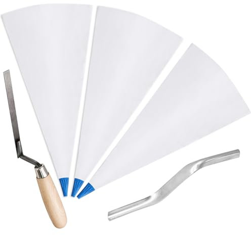 HARSKIYER 3 Pcs Tile Grout Masonry Mortar Bag with Brick Jointer and Tuck Pointers, 13 x 24 Inch Heavy Duty Tear Puncture Resistant Cement Bag, Caulking Bag for Masonry Tile Installation (Blue Tip)