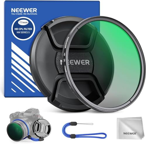 NEEWER Filtre CPL 77mm avec Capuchon d'Objectif,Filtre d'Objectif de Caméra Polarisant Circulaire avec Revêtements Nanométrique Multi-Résistants,Verre Optique HD Ultra Fin,élimine Reflet/éblouissement
