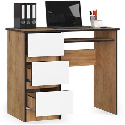 BDW Computertisch mit 3 Schubladen und Einer ausziehbaren Schublade für die Tastatur. EIN Schreibtisch für einen Desktop- oder Laptop, Schule und Jugendschreibtisch 90x77x50