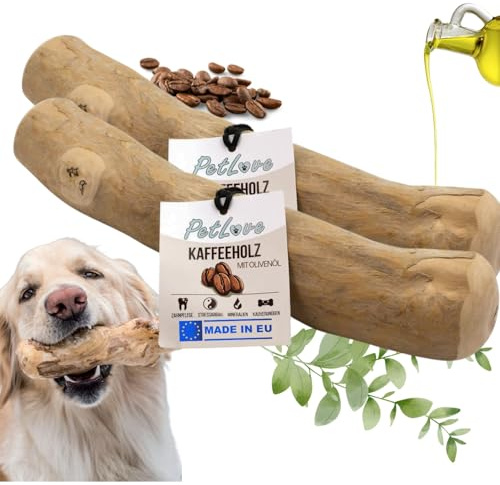 PetLove Kaffeeholz für Hunde mit Olivenöl, Kauholz S, 2er Pack | Natürliches Kaffeeholz mit Olivenöl, Holzknochen für kleine Hunde, langlebiges Kauspielzeug. ohne Koffein.