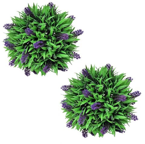 Xichuzi Buchsbaumkugel mit Lavendel 2 STK. Künstlich 28 cm, Buchsbaumkugel Künstlich, Kunstpflanze, Buchsbaum Schablone Kugel, Künstliche Pflanzen - 41623