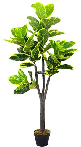 INMOZATA Artificial Plants Outdoor 5FT/150CM UV Resistant Artificial Rubber Tree Fake Fig Tree for Indoor Garden Office Decorative