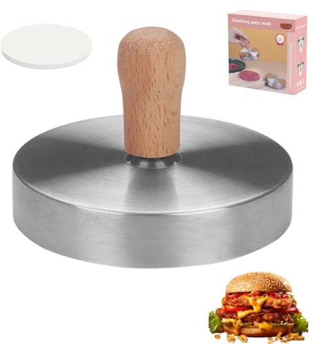Burger Press with 100 Wax Papers Non-Stick Stainless Steel Smash Burger Press Adjustable Smash Burger Meat Press Hamburger Press for BBQ Patty Smasher Meat Press