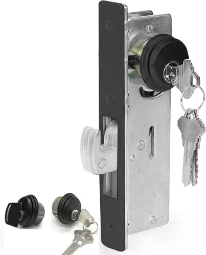 Commercial Door Lock with Deadbolt ，Storefront Mortice Hook Door Lock，Swing Deadbolt & Cylinder Combo, with Key for Aluminum/Zinc Alloy Shop Doors,Black 1-1/8 Backset