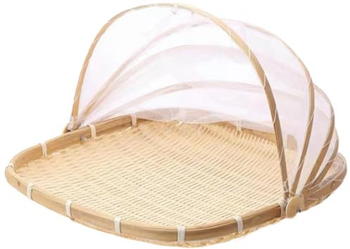 Panier de fruits avec couvercle 15x15 dans une panier à pain à bambou tissé carré avec une nourriture en osier en filet anti-poussière servant un de tente pour pique-niquer, légumes, fruits, r