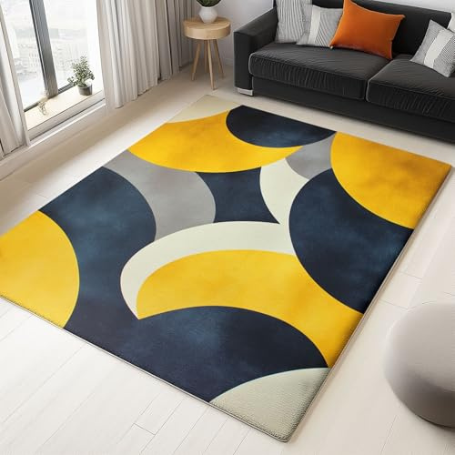 Waschbarer Senfgelb Anthrazitgrau Mittelalterliche Teppich - Rutschfest, Kurzflor, Flauschig Zusammenklappbar Schmutzabweisend- Teppich Für Wohnzimmer und Schlafzimmer Spielzimmer- 160 x 230cm