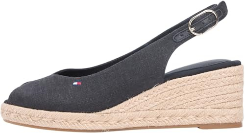 Tommy Hilfiger Donna Jeans Sandali Wedge Slingback con Tacco a Zeppa, Nero (Black), 39
