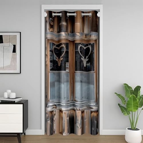 Homewish Holz Türvorhang 86x203cm Rustikale Sichtschutz Vorhänge Hirsch Tier Dekor,Vintage Landhausstil Aus Holzbrettern Schrankvorhang für Erwachsener Schlafzimmer Wohnzimmer Wohndeko 1 Vorhang