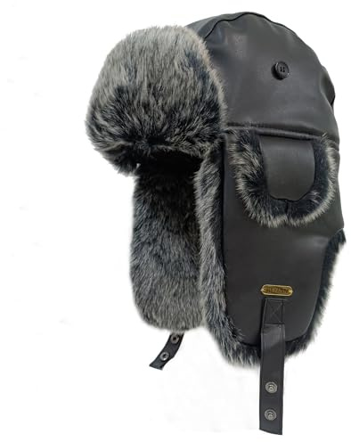 HEYANN Bonnet d'aviateur russe pour homme et femme en cuir de mouton synthétique - Bonnet Trapper d'hiver Ushanka chaud avec cache-oreilles unisexe