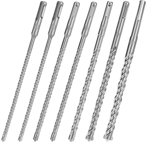 QWORK® Stahlbeton Betonbohrer Set 7tlg, 6 6 8 8 10 12 14 x 210 mm - Profi Steinbohrer für Bohrhammer und Schlagbohrmaschine