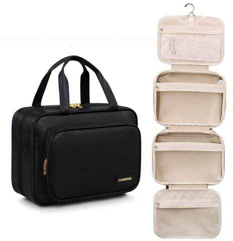 Yuexitech Trousse de toilette pour voyage, grande capacité, organiseur de maquillage en cuir PU, étanche, trousse de toilette de voyage à suspendre avec compartiments pour cosmétiques et articles de