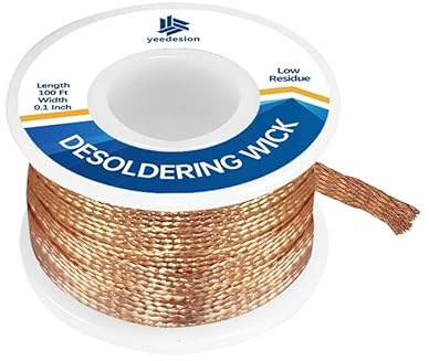 Solder Wick Braid 100Ft with Flux for Electronic, Desoldering Wick Braid Remover Solder, No-Clean Soldering Wick Used to Disassemble Electrical Components