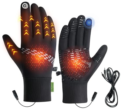 Beheizbare Handschuhe [3-Stufen Heizung] USB Heizhandschuhe für Herren Damen, 35/40/45°C Temperatur Einstellbar Touchscreen Wasserdicht Handsch uhe Beheizbare für Wandern Radfahren Winter Geschenk
