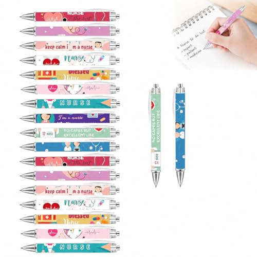 CZAYEFNH Set di 20 Penne per Infermiere - Penne a Sfera con Design Ispirato alla Medicina, 10 Stili Differenti, Perfette per Regali di Infermiera, Colori Vivi e Motivationali