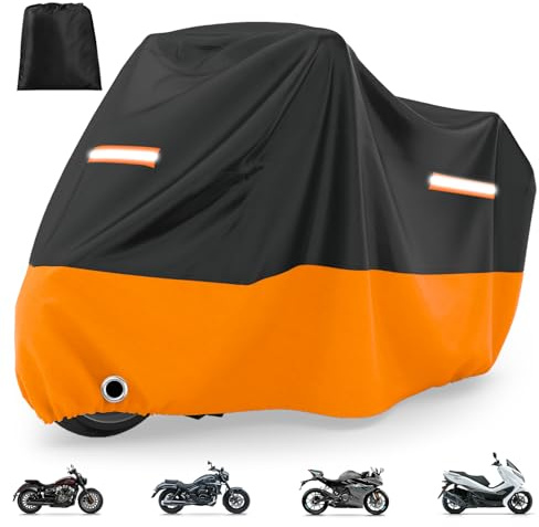 Favoto Funda Impermeable para Motocicleta para Exteriores, Cubierta Resistente para Lluvia, protección contra Rayos UV, Polvo y Nieve, Agujero de Bloqueo, Hebillas Resistentes al Viento, se Adapta a